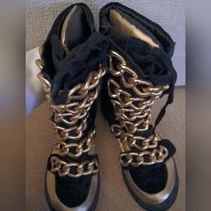 JEFFREY CAMPBELL Ibiza "wedge Black Gold Chain Sneaker women size 8.
